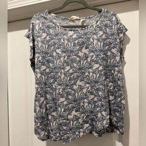 Christian Siriano Leaf Print Top - Blue and Cream